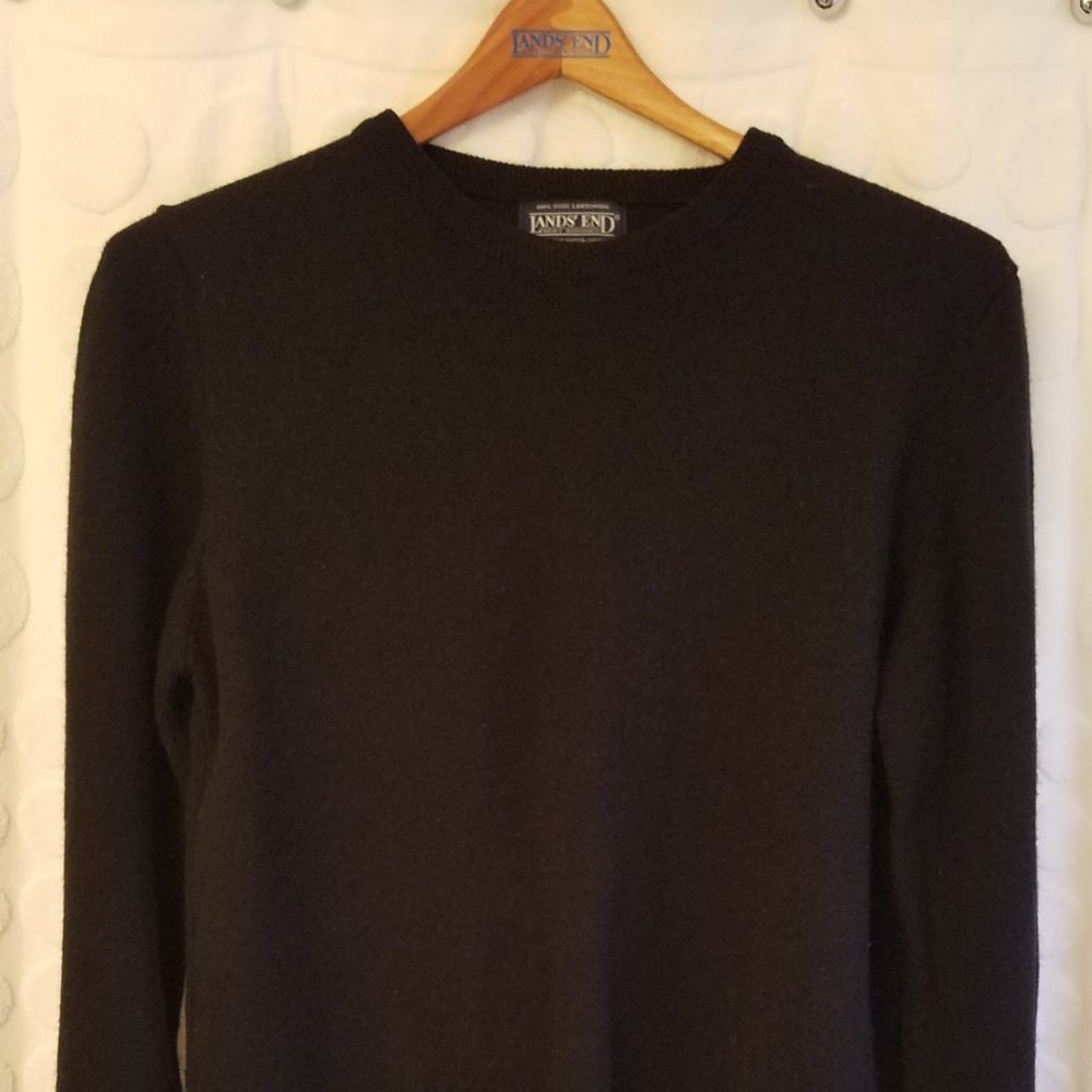 Land's End Classic Black Wool Crew Neck Sweater S